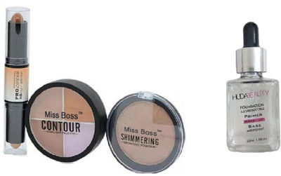 

Miss Boss hb foundation primer 30ml and kb Face 3 in1 Contour Kit 23001B Concealer (multicolor) combo(Set of 2)