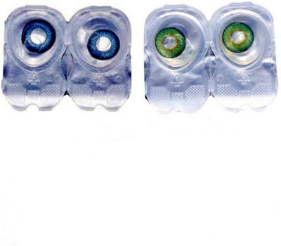 Drr teleservices Zero power monthly lense 2 pair Monthly Contact Lens(0, Green, Pack of 2)