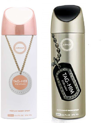 

Armaf Tag her & Tag him Perfume Body Spray - For Men & Women(400 ml, Pack of 2)