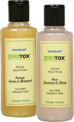 

Healthbuddy Zerotox Herbal Rose Geranium Honey Handwash & Orange Lemon Bergamot Handwash 210 ml each(420 ml, Bottle, Pack of 2)