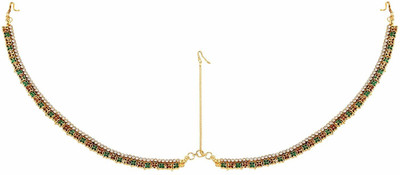 

Sri Shringarr Fashion Traditional Micro Gold Polished Semi Precious Stones & Enamel Damini/Maang Tikka/ Matha patti/ Tikka/Borla for Women Hair Accessory Set(Gold)