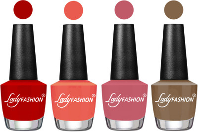 

Lady Fashion Most Alluring High Gloss Effect Matte Nail Polish Combo ( Set of 4 ) Red, Carrot, Nude Pink, Brown Beige(Pack of 4)