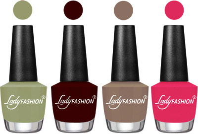 

Lady Fashion Most Alluring High Gloss Effect Matte Nail Polish Combo ( Set of 4 ) Magic Nude, Maroon, Beige, Strawberry(Pack of 4)