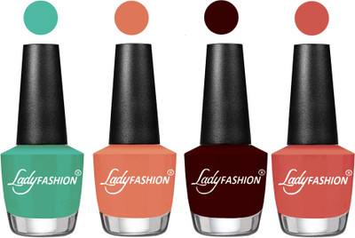 

Lady Fashion Most Alluring High Gloss Effect Matte Nail Polish Combo ( Set of 4 ) Green , Coral, Plum, Ton(Pack of 4)
