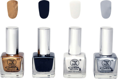 

Lips & Tips High Shine Long Lasting Gel Base Nail Polish Combo Set of 4 - Golden, Black,White,Silver Golden, Black, White, Silver(Pack of 4)