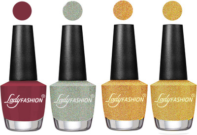 

Lady Fashion Most Alluring High Gloss Effect Matte Nail Polish Combo ( Set of 4 ) Mauve, Silver, Golden, Chrome(Pack of 4)