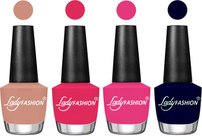 

Lady Fashion Most Alluring High Gloss Effect Matte Nail Polish Combo ( Set of 4 ) Nude , Strawberry, Pink, Blue(Pack of 4)