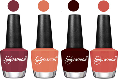 

Lady Fashion Most Alluring High Gloss Effect Matte Nail Polish Combo ( Set of 4 ) Mauve, Coral, Plum, Ton,(Pack of 4)