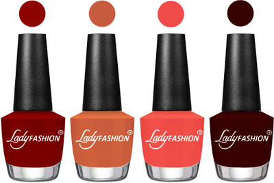 

Lady Fashion Most Alluring High Gloss Effect Matte Nail Polish Combo ( Set of 4 ) Blood Red , Almond, Pumpkin, Maroon(Pack of 4)