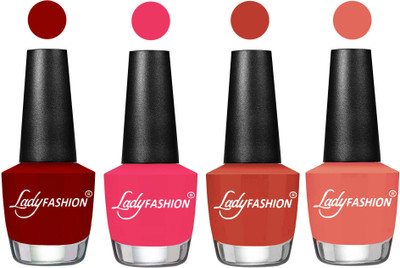 

Lady Fashion Most Alluring High Gloss Effect Matte Nail Polish Combo ( Set of 4 ) Blood Red , Sweet Pink, Light Copper, Peach(Pack of 4)