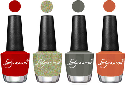 

Lady Fashion Most Alluring High Gloss Effect Matte Nail Polish Combo ( Set of 4 ) Red, Aqua, Dark Grey , Almond(Pack of 4)