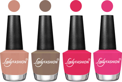 

Lady Fashion Most Alluring High Gloss Effect Matte Nail Polish Combo ( Set of 4 ) Nude , Beige, Strawberry, Pink(Pack of 4)