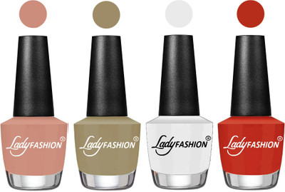 

Lady Fashion Most Alluring High Gloss Effect Matte Nail Polish Combo ( Set of 4 ) Nude , Nude Flair, White, Amber(Pack of 4)