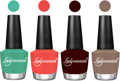 

Lady Fashion Most Alluring High Gloss Effect Matte Nail Polish Combo ( Set of 4 ) Green , Pumpkin, Maroon, Beige(Pack of 4)