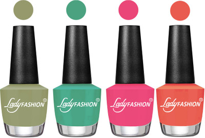 

Lady Fashion Most Alluring High Gloss Effect Matte Nail Polish Combo ( Set of 4 ) Magic Nude , Green, Bright Pink, Carrot,(Pack of 4)