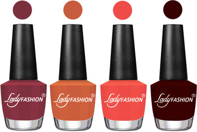 

Lady Fashion Most Alluring High Gloss Effect Matte Nail Polish Combo ( Set of 4 ) Mauve, Almond, Pumpkin, Maroon(Pack of 4)