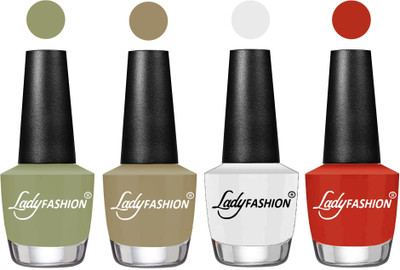 

Lady Fashion Most Alluring High Gloss Effect Matte Nail Polish Combo ( Set of 4 ) Magic Nude , Nude Flair, White, Amber(Pack of 4)