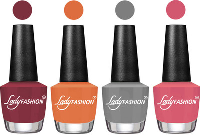 

Lady Fashion Most Alluring High Gloss Effect Matte Nail Polish Combo ( Set of 4 ) Mauve, Wintage Nude, Grey, Violine Dawn(Pack of 4)