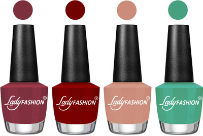

Lady Fashion Most Alluring High Gloss Effect Matte Nail Polish Combo ( Set of 4 ) Mauve, Blood Red, Nude, Green(Pack of 4)