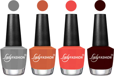 

Lady Fashion Most Alluring High Gloss Effect Matte Nail Polish Combo ( Set of 4 ) Grey, Almond, Pumpkin, Maroon(Pack of 4)