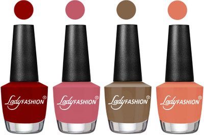 

Lady Fashion Most Alluring High Gloss Effect Matte Nail Polish Combo ( Set of 4 ) Blood Red , Nude Pink, Brown Beige, Coral(Pack of 4)