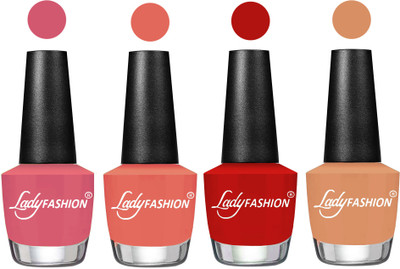

Lady Fashion Most Alluring High Gloss Effect Matte Nail Polish Combo ( Set of 4 ) Violine Dawn, Peach, Orange, Camel Fantasy(Pack of 4)
