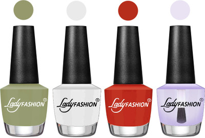 

Lady Fashion Most Alluring High Gloss Effect Matte Nail Polish Combo ( Set of 4 ) Magic Nude , White, Amber, Top Coat(Pack of 4)