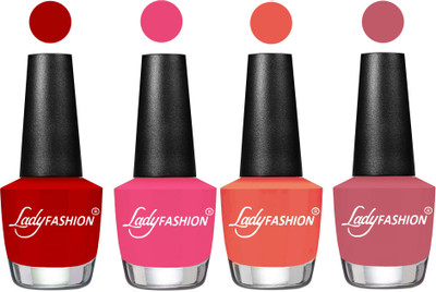 

Lady Fashion Most Alluring High Gloss Effect Matte Nail Polish Combo ( Set of 4 ) Red, Bright Pink, Carrot, Nude Pink(Pack of 4)