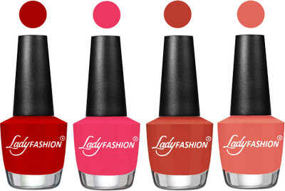 

Lady Fashion Most Alluring High Gloss Effect Matte Nail Polish Combo ( Set of 4 ) Red, Sweet Pink, Light Copper, Peach(Pack of 4)