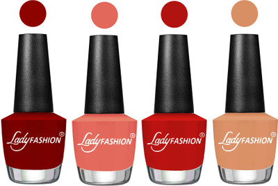 

Lady Fashion Most Alluring High Gloss Effect Matte Nail Polish Combo ( Set of 4 ) Blood Red , Peach, Orange, Camel Fantasy(Pack of 4)