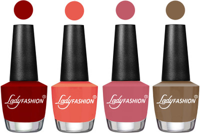 

Lady Fashion Most Alluring High Gloss Effect Matte Nail Polish Combo ( Set of 4 ) Blood Red , Carrot, Nude Pink, Brown Beige(Pack of 4)