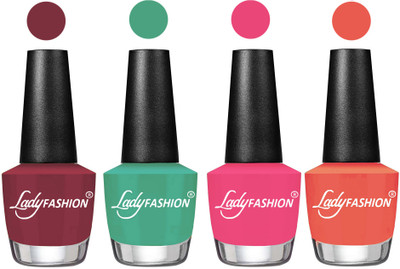 

Lady Fashion Most Alluring High Gloss Effect Matte Nail Polish Combo ( Set of 4 ) Mauve, Green, Bright Pink, Carrot,(Pack of 4)