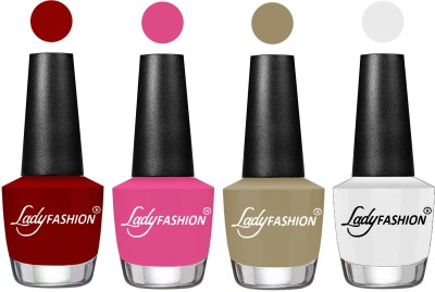 

Lady Fashion Most Alluring High Gloss Effect Matte Nail Polish Combo ( Set of 4 ) Blood Red , Nude Flair, White, Amber(Pack of 4)