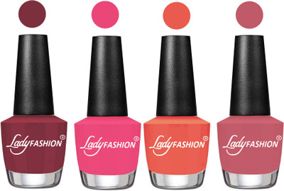 

Lady Fashion Most Alluring High Gloss Effect Matte Nail Polish Combo ( Set of 4 ) Mauve, Bright Pink, Carrot, Nude Pink(Pack of 4)