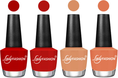 

Lady Fashion Most Alluring High Gloss Effect Matte Nail Polish Combo ( Set of 4 ) Red, Orange, Camel Fantasy,Flirty Nude(Pack of 4)