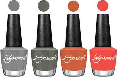 

Lady Fashion Most Alluring High Gloss Effect Matte Nail Polish Combo ( Set of 4 ) Grey, Dark Grey , Almond, Pumpkin(Pack of 4)