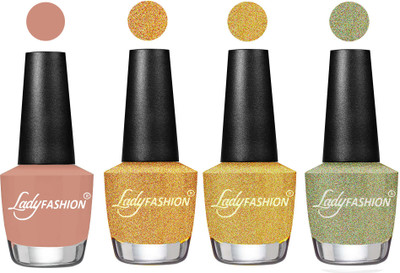 

Lady Fashion Most Alluring High Gloss Effect Matte Nail Polish Combo ( Set of 4 ) Nude , Golden, Chrome, Aqua(Pack of 4)