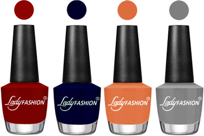 

Lady Fashion Most Alluring High Gloss Effect Matte Nail Polish Combo ( Set of 4 ) Blood Red , Blue, Wintage Nude, Grey(Pack of 4)