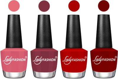 

Lady Fashion Most Alluring High Gloss Effect Matte Nail Polish Combo ( Set of 4 ) Violine Dawn, Mauve, Red, Blood Red(Pack of 4)