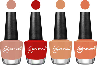 

Lady Fashion Most Alluring High Gloss Effect Matte Nail Polish Combo ( Set of 4 ) Nude , Orange, Camel Fantasy,Flirty Nude(Pack of 4)