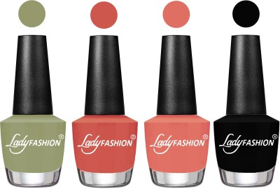 

Lady Fashion Most Alluring High Gloss Effect Matte Nail Polish Combo ( Set of 4 ) Magic Nude , Ton, Coral Sunset, Black(Pack of 4)