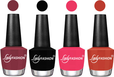 

Lady Fashion Most Alluring High Gloss Effect Matte Nail Polish Combo ( Set of 4 ) Mauve, Black, Sweet Pink, Light Copper(Pack of 4)