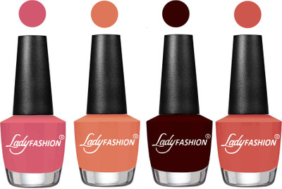 

Lady Fashion Most Alluring High Gloss Effect Matte Nail Polish Combo ( Set of 4 ) Violine Dawn, Coral, Plum, Ton,(Pack of 4)
