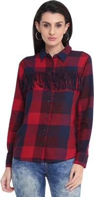 Voom Women Checkered Party Red Shirt
