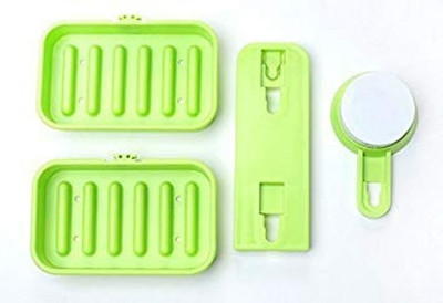 

GM fresh Double Layer Soap Box Suction Cup Plastic Wall Hanging Tray Holder Storage Rack with 2 Bowls(Multicolor)