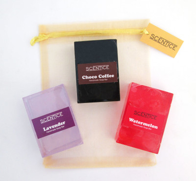 

Scentice Handmade Soap Bars Watermelon, Choco Coffee, Lavender(300 g, Pack of 3)