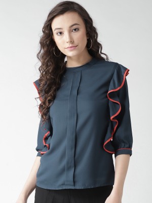 Style Quotient Casual Raglan Sleeve Solid Women Blue, Orange Top