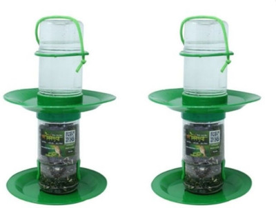 AMIJIVDAYA Small 2 in 1 Bird Food and Water Feeder Double Decker Pack of 2 Window Bird Feeder Bird Feeder(Clear, Green)