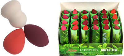 

Miss Boss ads 24 green tea lipstick and 3 blender sponge puff combo(Set of 4)