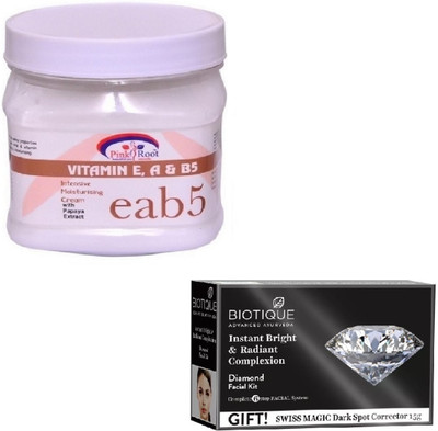 

Pink Root VITAMIN EAB5 CREAM 400GM WITH BIOTIQUE DIAMOND FACIAL KIT 65GM(Set of 2)